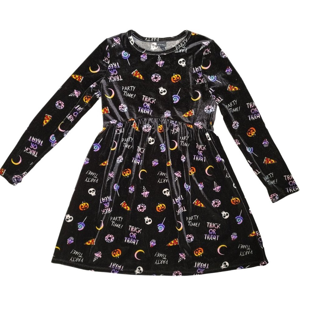art class girls Velvet Party Time Skull & Pizza Halloween Trick or Treat Dress 7